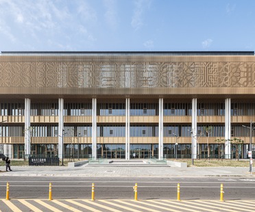 Estructura de acero para la biblioteca de Tainan, por Mecanoo
